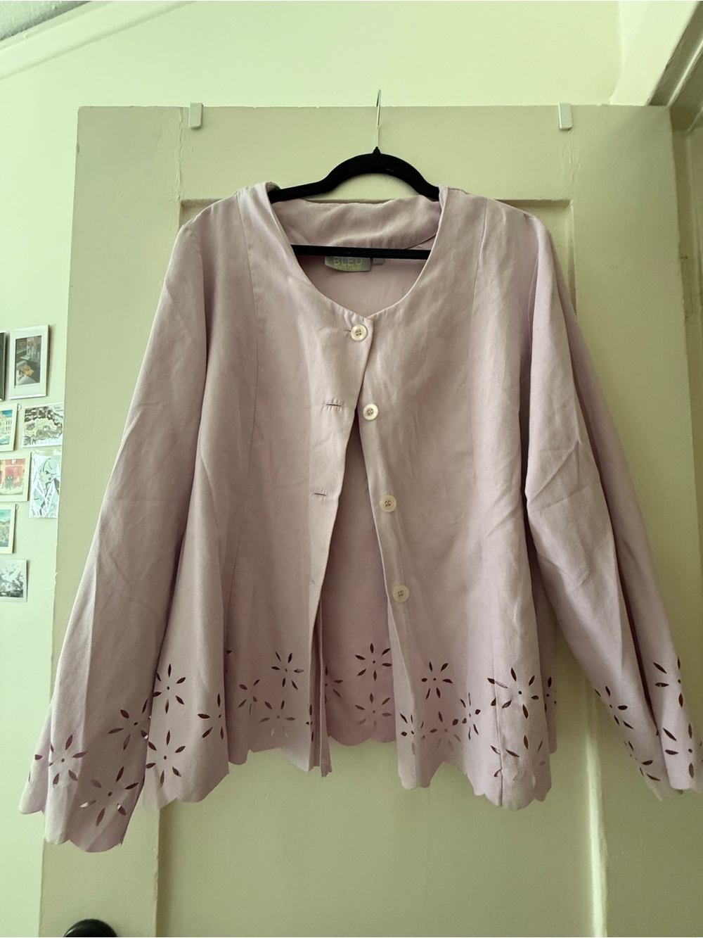 Light Lavender Women's Button-Front Jacket with Laser-Cut Hem